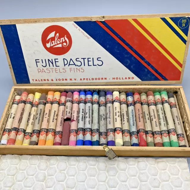 Juego de aletas de pastel vintage Talens & Sons Inc 24 bisagras caja de madera Holanda 345