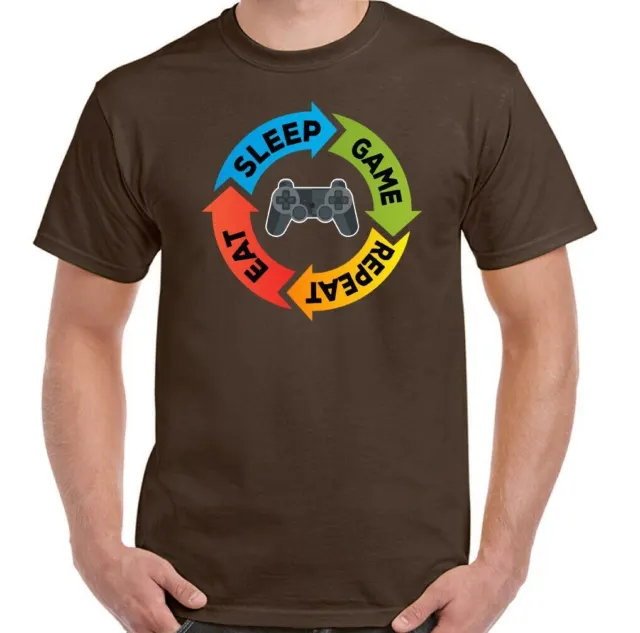 Eat Sleep Game Repeat Uomo Console T-shirt da gioco divertente controller PS4 XBox 3