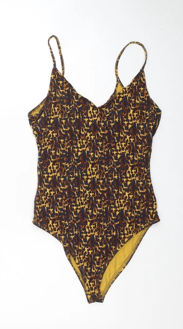 Body da donna marrone River Island cotone geometrico pezzo unico taglia 12 a scatto