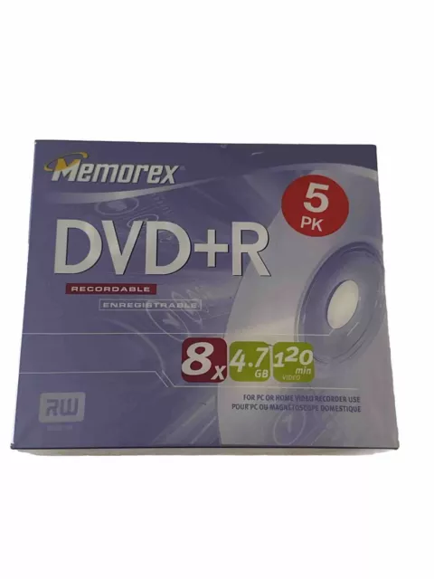 Memorex DVD+R 5 Pack 8X 4.7GB Recordable 120 Min Video - New Sealed ~1