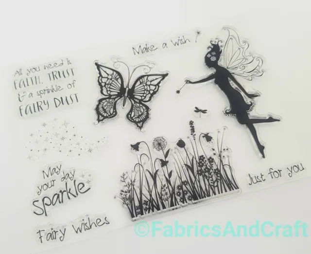 Fairy Wishes Clear Stamps-Sentiments/Words/Fairies/Butterfly Silicone Stamp-Dust