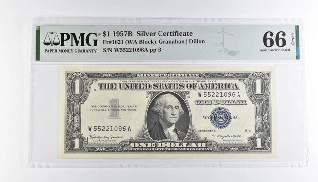 1 1957-B Silver Certificate PMG 66 Gem New, Fr 1621 (WA Block) *456