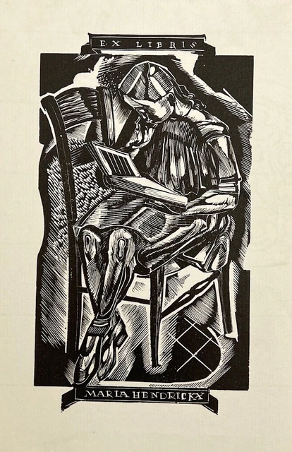 Vintage Ex libris - Girl is Reading a Book - Josef Hendrickx - Maria Hendrickx