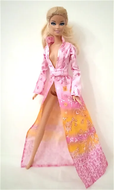 BARBIE 90s - splendido soprabito giacca lunga rosa sfumata con fiori  - B674