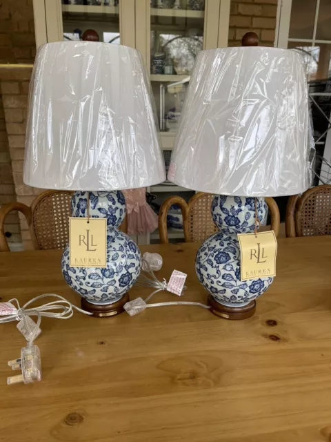 Pair of New Ralph Lauren Table Lamps Blue and White Porcelain Chinoiserie
