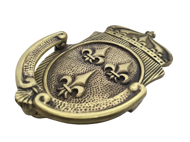 Ancien Grand Heurtoir Marteau De Porte En Bronze Massif Fleur Des Lys - Rare!