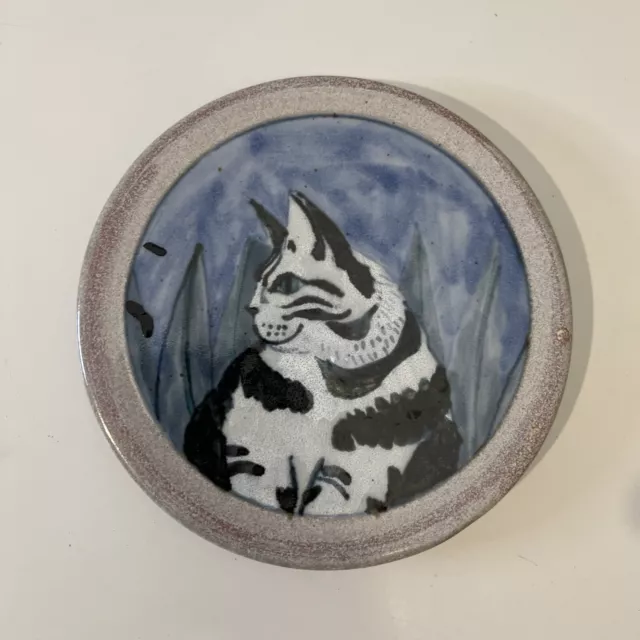 Highland Stoneware Scotland Hand Painted Cat Trivet Plate - Rare