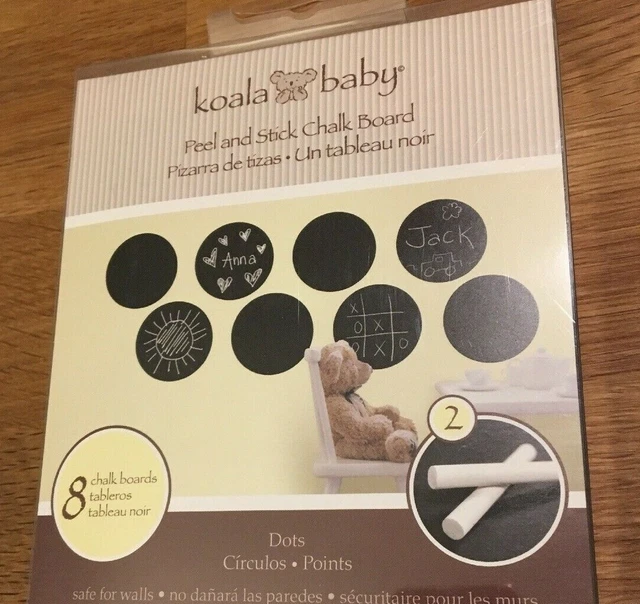 Peel & Stick Chalk Board Wall Decor Set of 8 Black Circles Dots Koala Baby