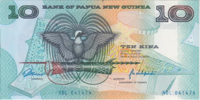 Papua New Guinea banknote P9a 10 Kina, Sig Robert-Volupindi,  UNC 2001