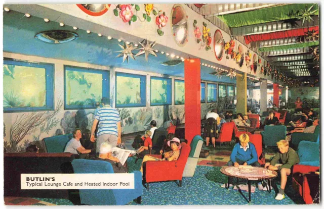 Bognor Regis Butlins Lounge Cafe Indoor Pool - 1970 Real Photo Postcard N01