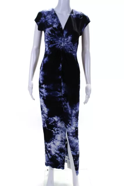 Michelle Jonas Womens Tie Dye Print V Neck Maxi Dress Blue Size Medium