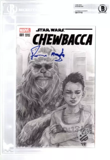 PETER MAYHEW Signed Star Wars "CHEWBACCA" Comic Book w/ Original Sketch BAS Slab