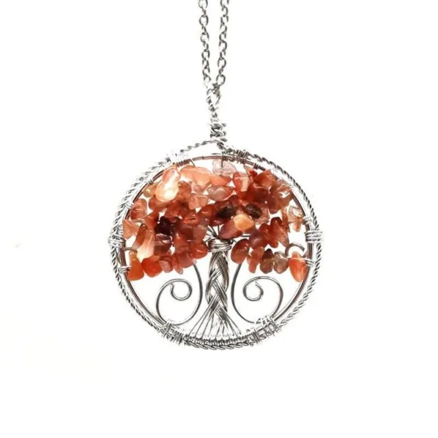 5PCS Tree of Life Red Agate Wire Wrap Natural Gemstone Pendant Necklace Jewelry