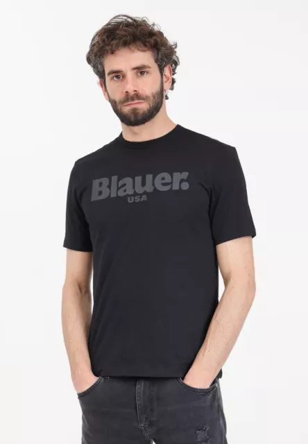 BLAUER T-shirt Uomo Nero MANICA CORTA T-shirt da uomo nera con stampa logo tono