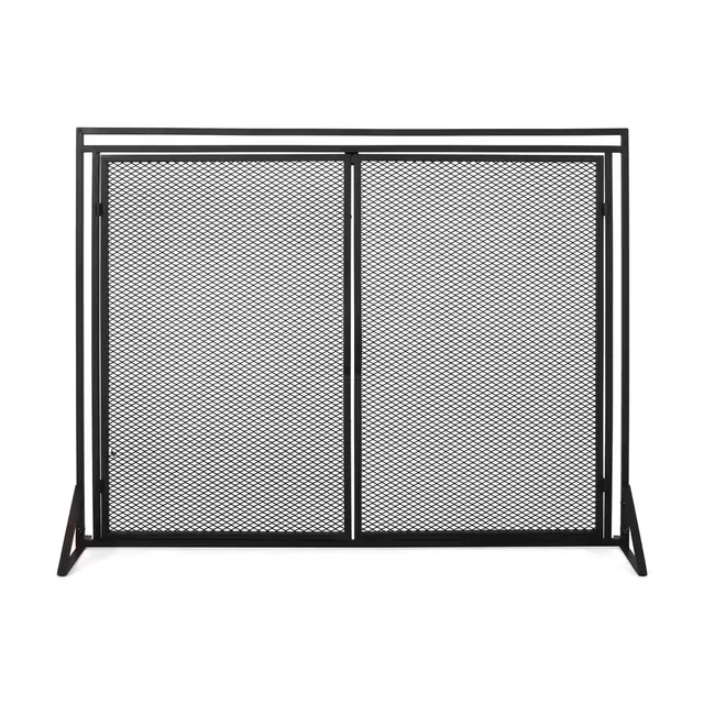 Cartwright Matte Black Metal 1-Panel Fireplace Screen