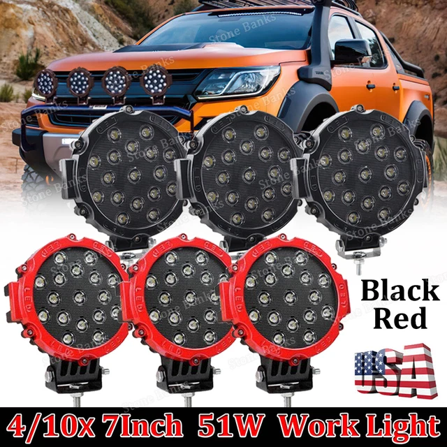 51W 7inch LED Work Light Bar Round Pods Driving Fog Flood Lamp Truck Offroad SUV