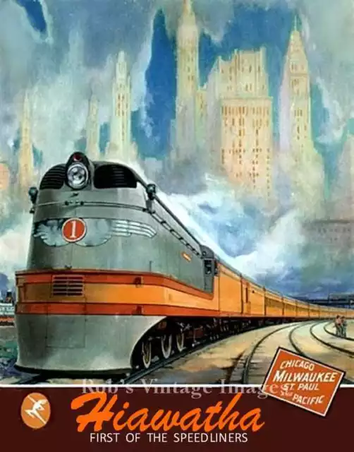 Milwaukee Road Hiawatha 1937 Chicago  CMSP Railroad Ad Antique Poster print