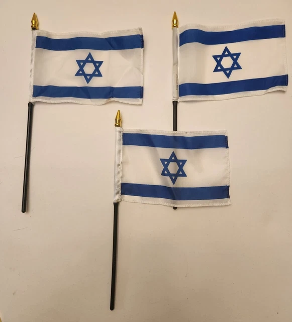 LOT OF 3 Mini Israel Israeli National Flags 4x6 Handheld Flags on 11