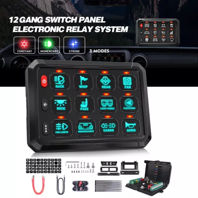 12 Gang RGB Switch Panel ON-OFF LED Rocker Toggle Car RV Boat Marine 12V 24V