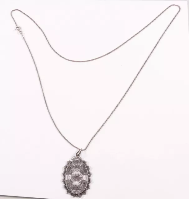 Kette mit Anhänger oval filigran Silber 835 und 925