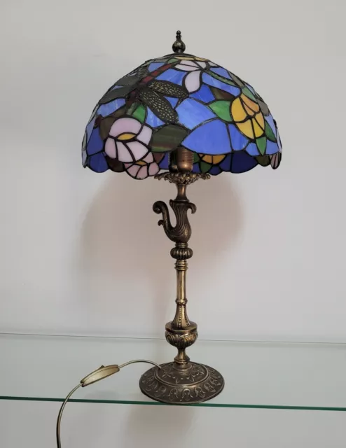 Lampada in stile Tiffany vetro colorato e ottone lume antico vintage antiquariat 3