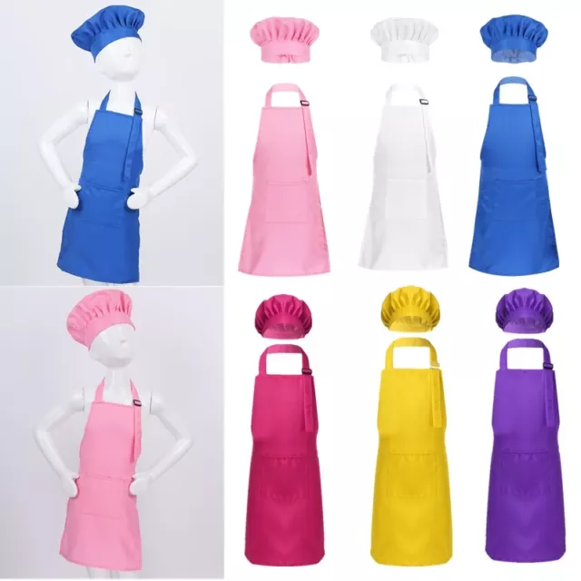 Unisex Children Kitchen Apron + Chef Hat Outfits Dress Up Costume Cooking Baking 3