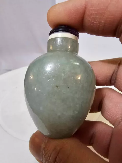 Antique Jade Nephrite Snuff Bottle w/ Purple Flower Stopper- heavy 103g-READ-B10