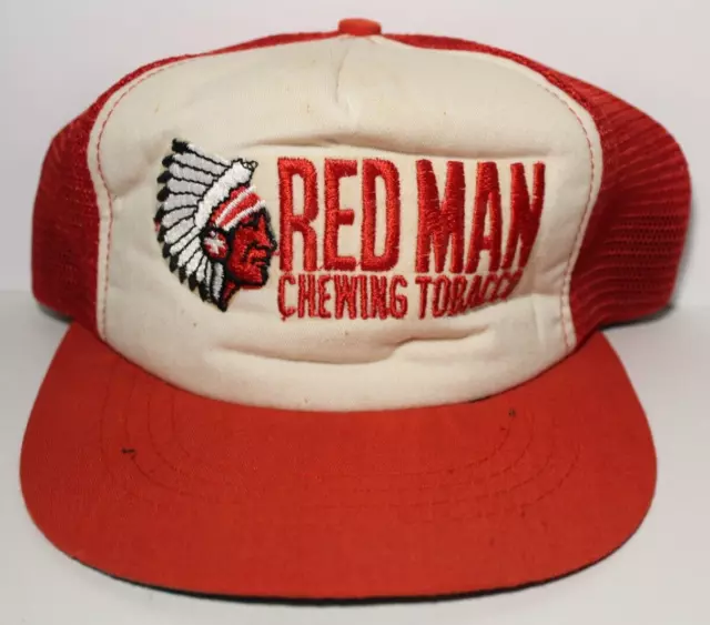 1980S Vintage Red Man Chewing Tobacco Hat Cap Vintage Trucker Hat Indian Chief