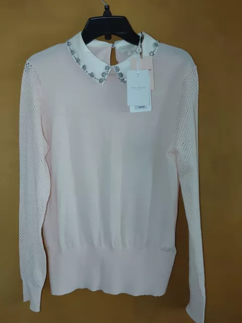 TED BAKER Woman's Long Sleeves Embellished Collar Knit Sweater Size 4 NWT