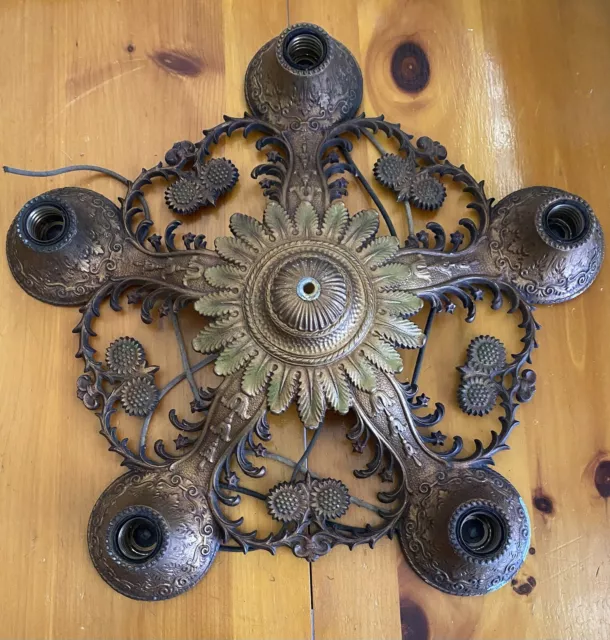 Antique Vintage Art Deco Cast Metal Ceiling Light Fixture Chandelier