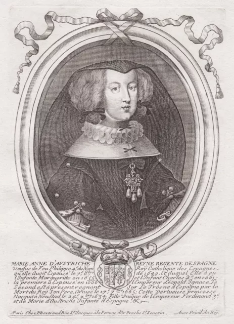 Maria Anna Di Austria Mariana De Austria Ritratto Incisione Engraving 1680