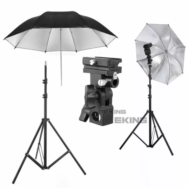 Light Stand & Flash Bracket & Black Reflective Umbrella Speedlite Lighting Kit