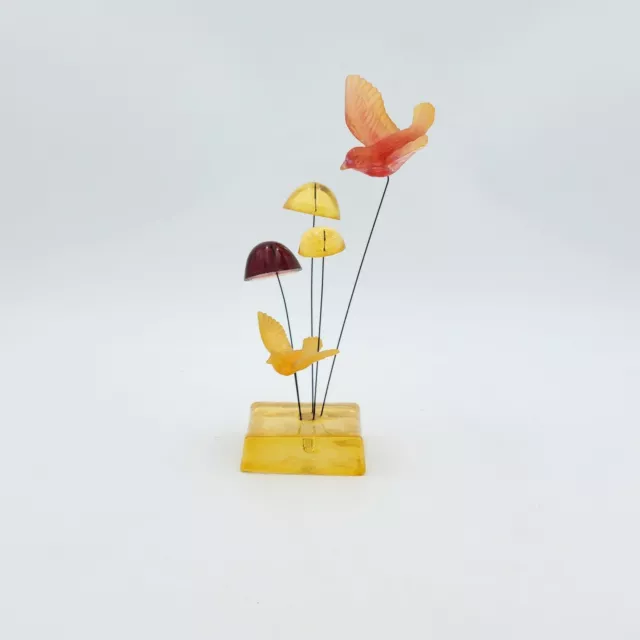 Vintage Lucite Kinetic Sculpture Birds in Flight Resin Mushrooms 1969