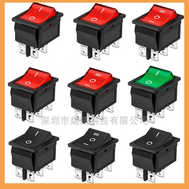 ON / OFF Rectangle Rocker Toggle Switch LED DPST 2 Position 16A 250V 4 ...