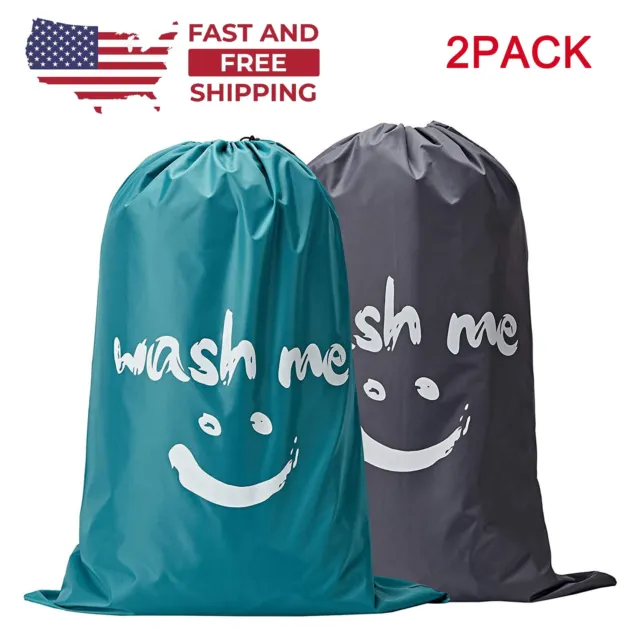 2Pcs Large Travel Laundry Bag Drawstring Heavy Duty Dirty Clothes Storage Bag US
