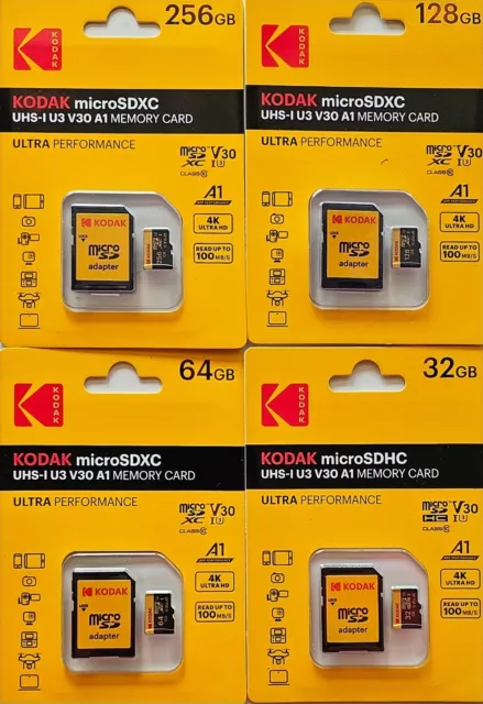 Micro SD Card 32,64,128,256GB KODAK UHS-I U3 V30 A1 Ultra Performance 4K Full HD