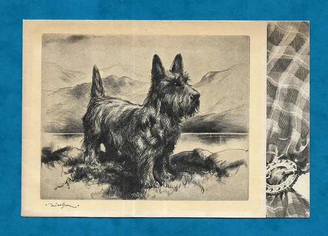 C1940s CHRISTMAS CARD SCOTTIE DOG BY LOCH - RAPHAEL TUCK, ARTIST DRAWN