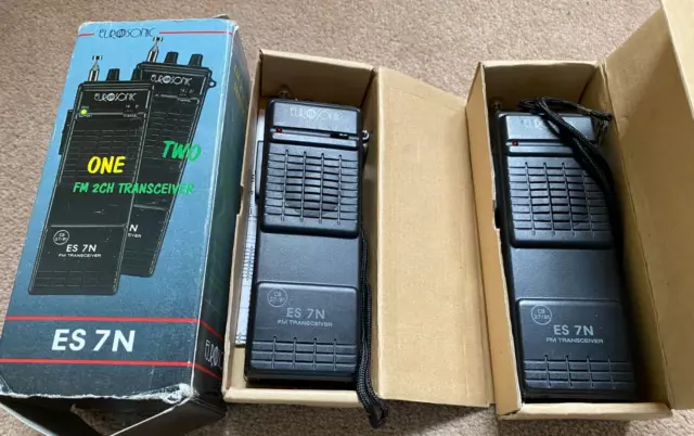 Vintage Euronics ES7N pair of FM 2 channel transceiver/ walkie talkie