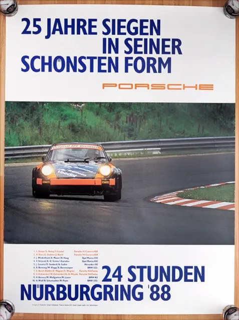 original Plakat Poster 24 Stunden Nürburgring 1988 Sieger Porsche 911 RSR