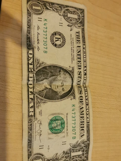 K 473 773 07 B Very Fency Serial Number 2013 One Dollar Bill Note-