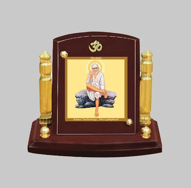 SAI BABA GOD Idol Wooden Photo Frame for Car Dashboard, Table Décor 88