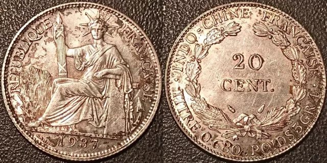 Indochine Française - 20 cent. argent  1937 A, Paris SUP ! LEC#236