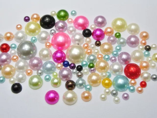 500 Mixed Color Acrylic Round Half Pearl Assorted Size 4mm-12mm FlatBacks Craft