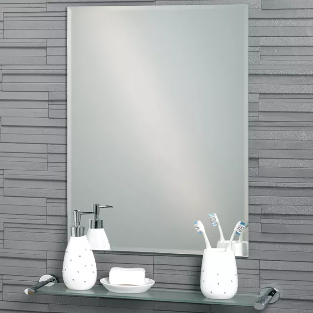 Frameless Wall Mounted Bathroom Mirror Bevelled Edge With Wall Fixings Fairmont