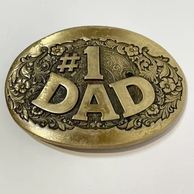 Solid Brass Buckle Award Design Medal Vintage #1 Dad