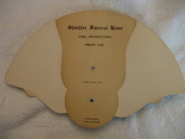 Vintage Advertising Fan Shindler Funeral Home  Phone 7192 York Pa.