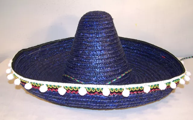 BLUE SOMBRERO HAT W TASSELS  fiesta party hats caps Mexican wide tall headwear