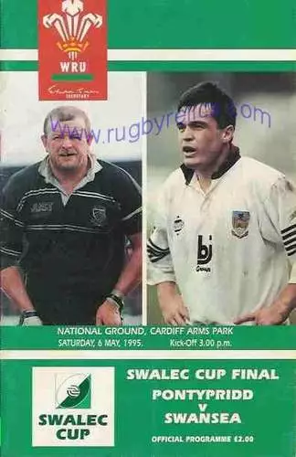 PONTYPRIDD v SWANSEA 06 MAY 1995 RUGBY CUP FINAL PROGRAMME WITH COA
