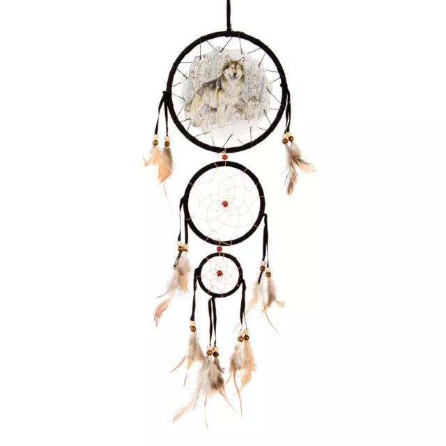 New 20" Long Snow Wolves Wolf Dream Catcher Wall Hang Decor Feathers Bead Gift