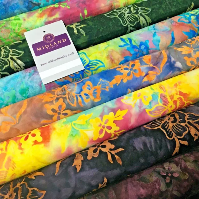 Floral Bali Batik Stamp Dyed Craft Cotton Fabric  110 cm MK1277 Mtex